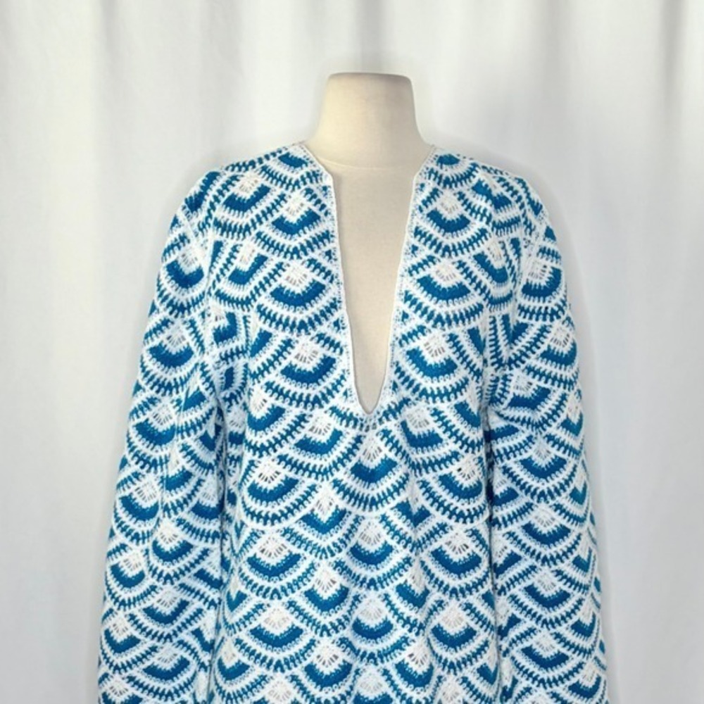 NWT!! Anthropologie CELANDINE Crochet Long Sleeve Mini Kaftan Cover-Up Mini M/L - Picture 4 of 16